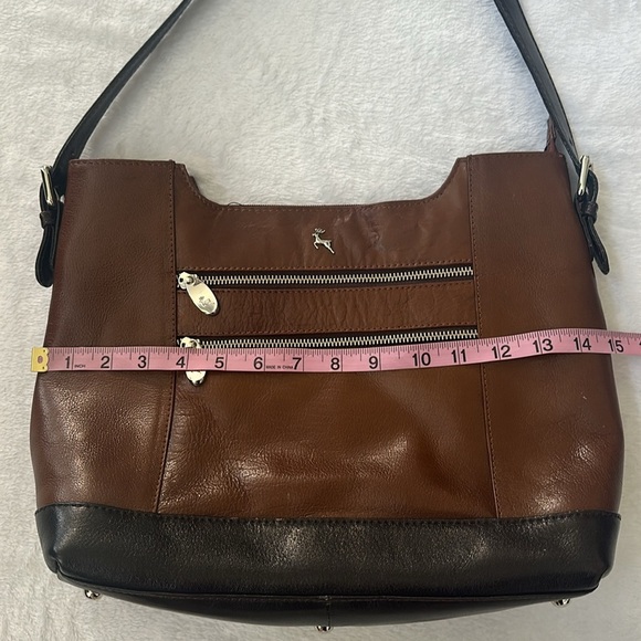 Ashwood Genuine Leather Boho Double Zip Pockets Designer Handbag Purse Deer Logo - Picture 5 of 10